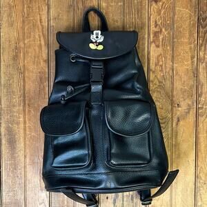 Vintage 90s Mickey Mouse large black leather backpack Disney